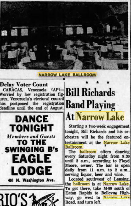 Narrow Lake Ballroom - Aug 17 1963 Article